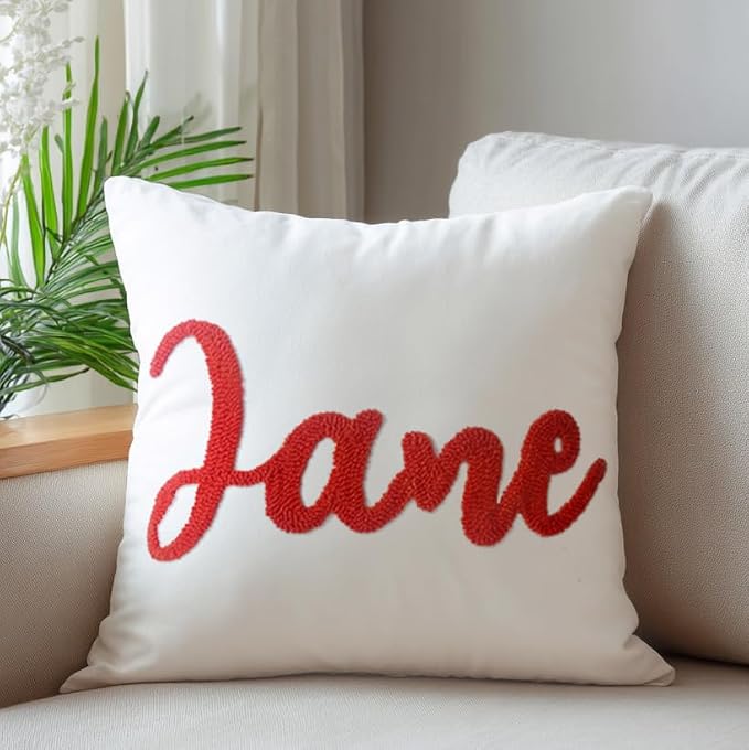 Personalized Embroidered Name Pillow，Custom Monogram Throw Accent Handmade Pillows Cover，Customizable Decorative Couch Bed Room Pillow Case Gifts for Kids Boy Girls 14x14