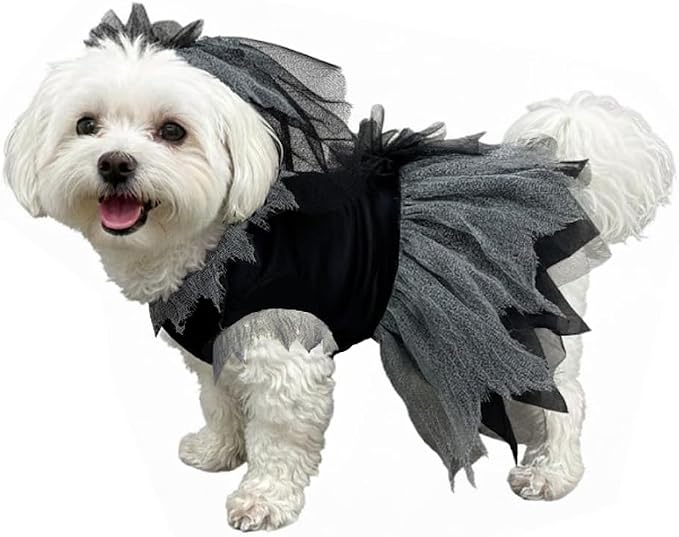 Zombie Bride Pet Costume, and Short Veil- Small to Medium-Large Breed Funny Clothes Outfit Apparel (Medium)