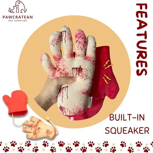 7" Squeaky Plush Toy for Puppies Small Dogs Self Etertainment Washable Soft Made [PET ONLY] (Red Glove & Hand)