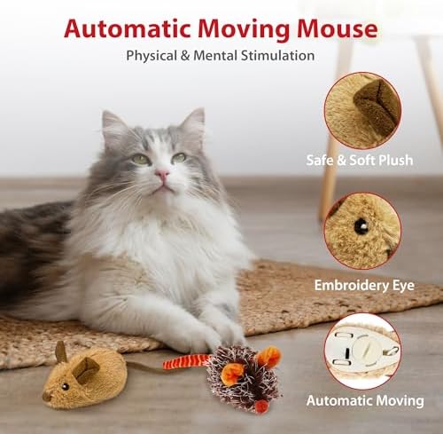 Gigwi Interactive Cat Toys For Indoor Cats, Moving Cat Toy For Bored Indoor Adult Cats, Automatic Electronic Moving Mouse Cat Toys With Realistic Squeaky, Kitten Toys Cat Hunting Toys For Self Play