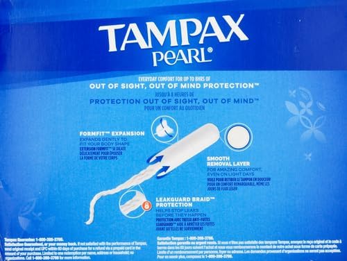 Tampax Pearl Tampons for Women, with LeakGuard Braid, Ultra Absorbency, Unscented, 45 Count (Pack of 6)