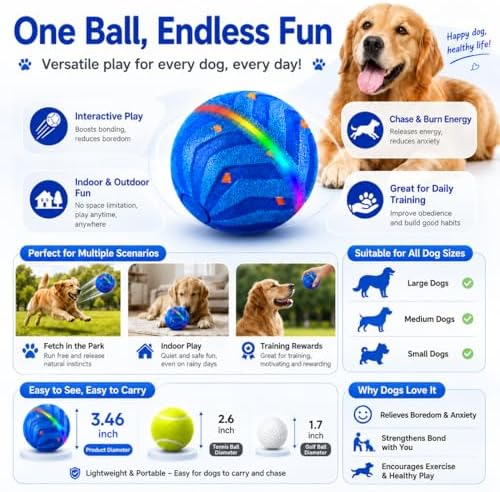 Smart Interactive Dog Ball, Automatic Rolling with LED Glow, E-TPU Dog Ball, Toy for Dog