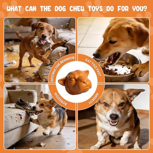 Tough Dog Toys for Aggressive Chewers | Natural Rubber Treat Dispensing Chew Toys for Medium Large Dogs, Interactive Slow Feeder Puzzle Toy for Boredom Relief & Teeth Cleaning, Dishwasher Safe