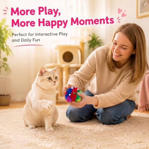 Deekin 20 Pcs Cat Crinkle Toys 3.15 Inch Large Pom Pom Balls for Cats