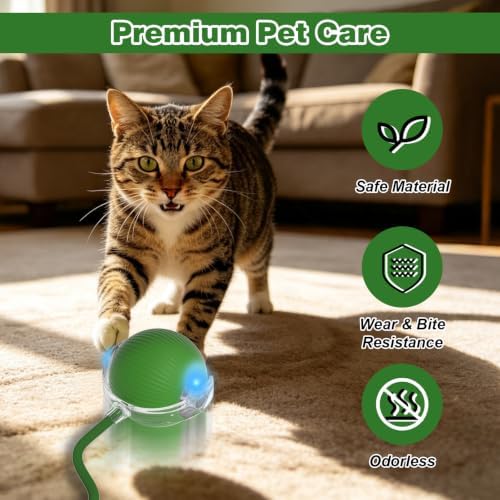 Automatic Interactive Rolling Cats Toys Ball for Indoor, Electric Automatic Rolling Pet Toy, 360° Smart Interactive Rolling Dog Ball Durable and Safe Material for Cat and Dog(Green)