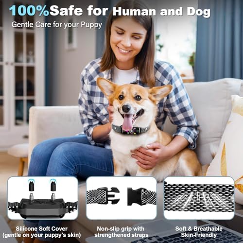 Dog Bark Collar for Large Medium Small Dogs,Smart Automatic AI Bark Collar for Dogs,Effective Anti-Barking Training Collar, with IP67 Waterproof, 4 Safe Training Modes and 8-Level Sensitivity