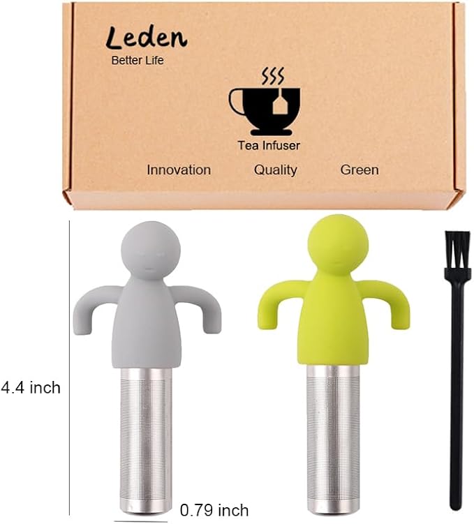 2 Pack Loose Leaf Tea Steeper Fine Mesh Tea Infuser with Silicone Handle Stainless Steel Tea Ball for Loose Tea, Gray and Green