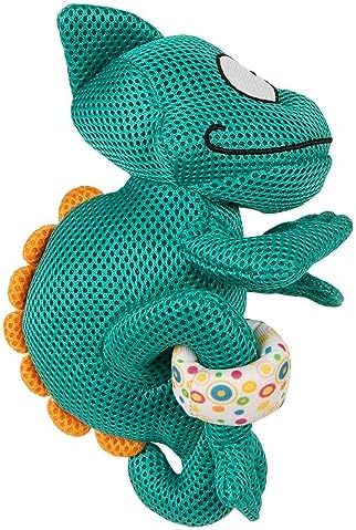 goDog Double Chew Guard Mesh Amphibianz Chameleon Squeaky Dog Toy - Teal, Large