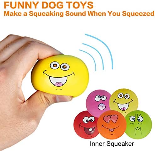 N-S Dog Toy,Squeaky Dog Toys Chewing Durable Teething Latex Rubber Soft Interactive Fetch Play Dog Balls with Funny Face for Puppy Small Medium Pet Dog (5PCS)
