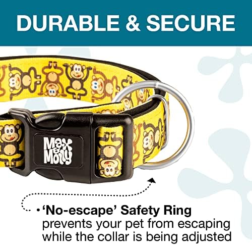Max & Molly Urban Pets Smart ID Dog Collar with Gotcha! QR Pet Safety Tag and Custom Pet Profile, Soft Padded Neoprene, Waterproof, Machine Washable, Monkey Maniac, M (13-21")