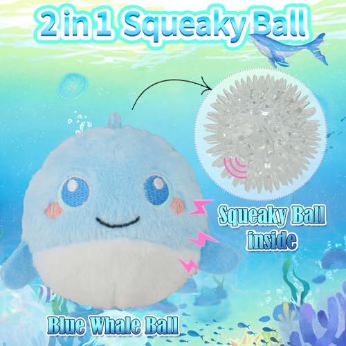 D KING D KING 3Pack Durable Plush Squeaky Dog Ball for Aggressive Chewers, Interactive Sound Dog Toy for Medium & Large Breeds, Tough Stitched Stuffed Chew Ball for Indoor & Outdoor Play(Ocean Ball)