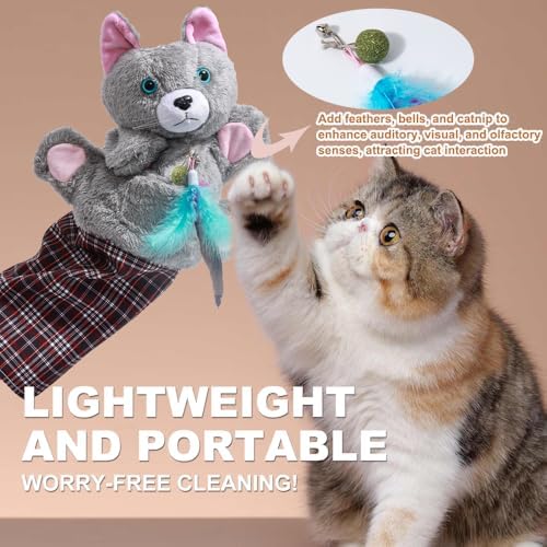 Cat Wrestling Glove with Bell & Catnip - Interactive Cats Puppet Wrestler Hand Puppet Toy for Safe Play, Exercise, and Family Bonding, Tough Padded Indoor Fun for Cats