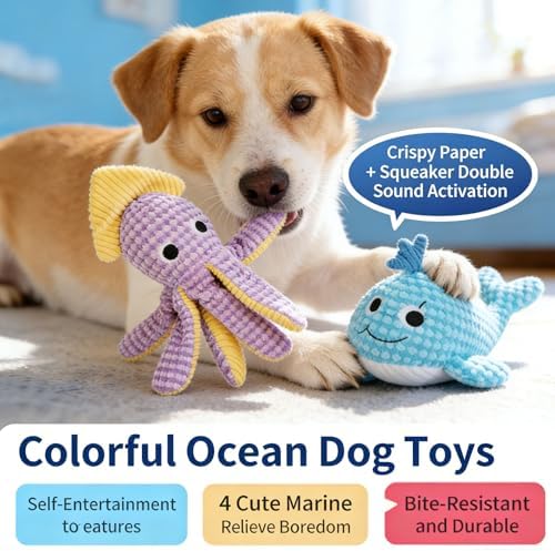 Ocean Plush Dog Toys, Squeaky Chew Toys for Puppy - Squid