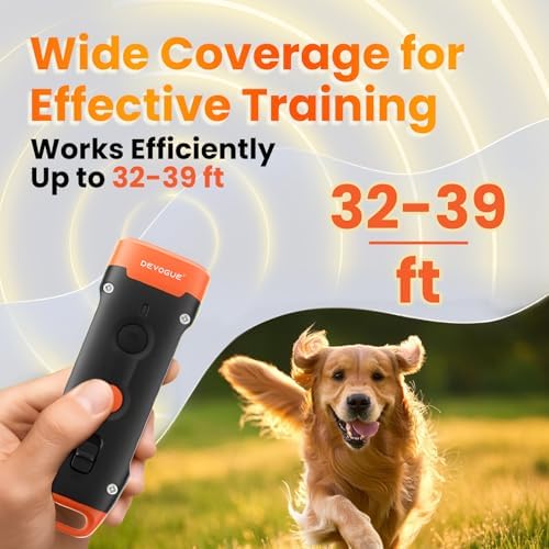 DEVOGUE® Dog Bark Deterrent Devices – Rechargeable Anti Barking Device for Dogs – 10 to 12 Meter Long Range Ultrasonic Dog Bark Deterrent - Correct Your Dog's Bad Behavior Instantly with A Button