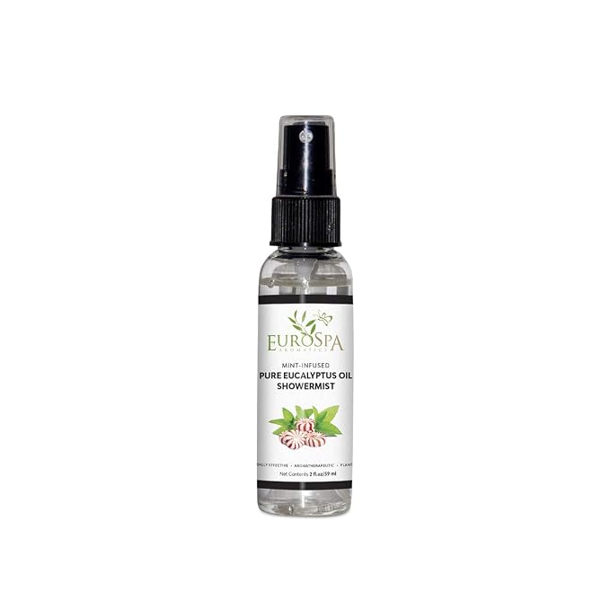 EuroSpa Aromatics Pure Eucalyptus Oil ShowerMist and Steam Room Spray, All-Natural Premium Aromatherapy Essential Oils - Mint Infused, 2oz