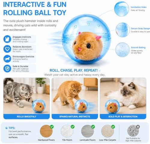 Electric Hamster Ball Cat Toy – Automatic Rolling Animal Pet Rolling Ball, Interactive Hamster Ball Cat Toy for Indoor Cats Exercise and Chase Play (Rabbit(Pink))