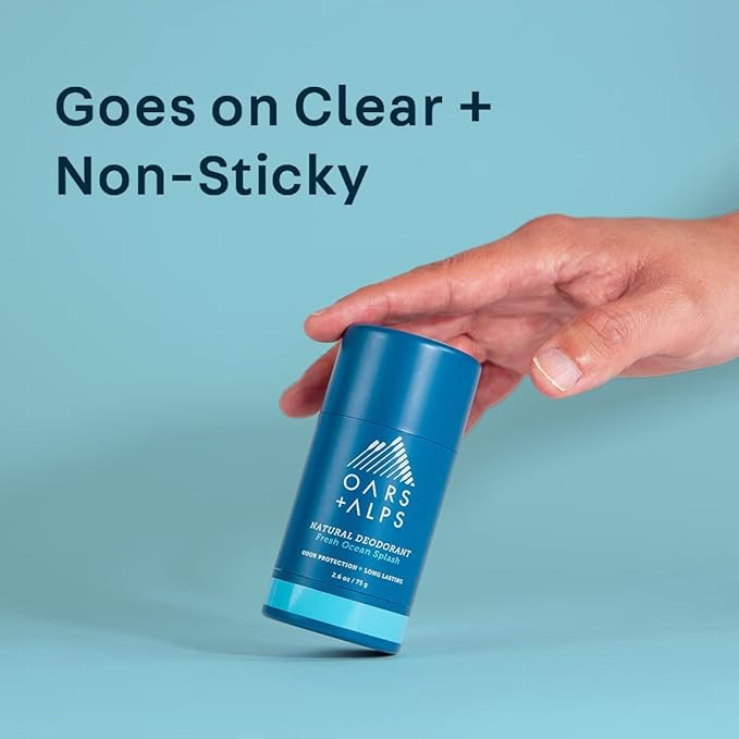 Oars + Alps Deodorant for Men & Women, Aluminum Free Deodorant for Men, Dermatologist Tested, Clean Ingredients, Non Toxic, Vegan, Long Lasting, Odor Protection, Fresh Ocean Splash, 3pk, 2.6oz