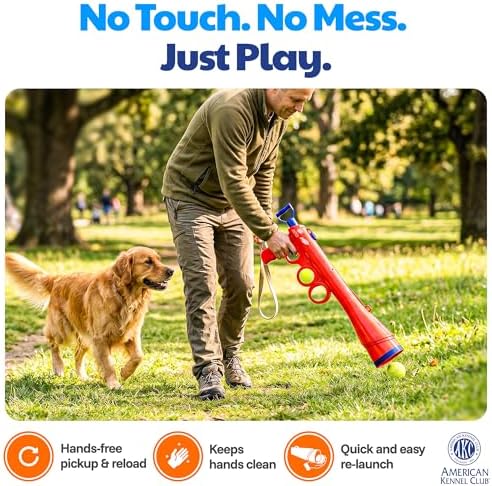 American Kennel Club Dog Ball Launcher, Tennis Ball Thrower for Dogs, Interactive Fetch Toy, Hands-Free Pickup, Launches 30+ ft, Includes Ball & Strap, Promotes Active Play & Exercise, Large