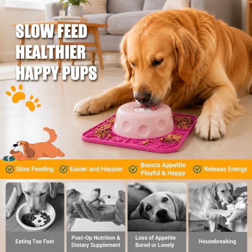 Slow Feeder Dog Bowl with Rolling Ball, 2 in 1 Dog Lick Bowl with Mat