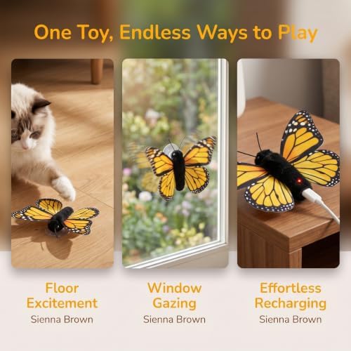 Smart Sensing Flapping Butterfly Cat Toys Interactive, Rechargeable Motion-Activated Butterfly with Realistic Flapping Wings, Electric Hanging, Indoor Cat Enrichment Toy, Soft Plush for Solo Play，red