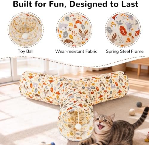 Tempcore Cat Tunnel, 3-Way Collapsible Toy, Large Size Beige Deer