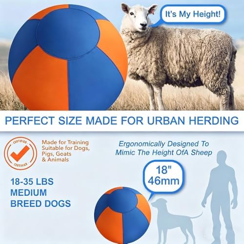 Sheepdog Herding Ball 10/18/22/25 Inch, Heavy-Duty Double-Layer Anti-Burst Tear-Resistant Interactive Dog Toy with Air Pump Washable Cover for Indoor Outdoor Play (Blue + Yellow, 22)