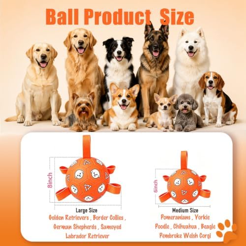 Dog Soccer Ball with Straps, 6 Inch Jolly Ball for Medium Dogs