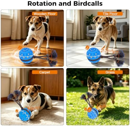 Interactive Dog Toys Ball for Boredom, 2 Modes Automatic Moving Bouncing Dog Toys for Aggressive Chewers, Durable Smart Rolling Puppy Enrichment Toys with Rope for Medium Large Dogs