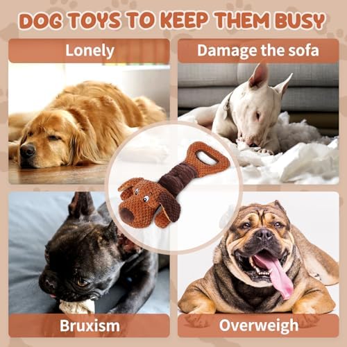 Interactive Tug of War Puppy Toy Squeaky Chew Toys Plush with Crinkle Paper