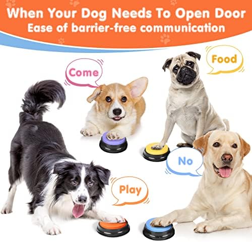 Dog Buttons for Communication,Talking Buttons for Dogs,4 Recordable Sound Buttons + 24 Scene Patterns + 1 Dog Button Mat+ 8 AAA Batteries