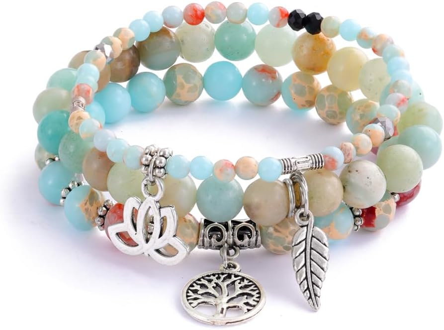 UEUC Tree of Life Yoga Healing Stone Bracelets,Multilayer Lotus Chakra Stone Reiki Bracelet Sets,Anxiety Crystal Natural Stone,for Women Stress Relief