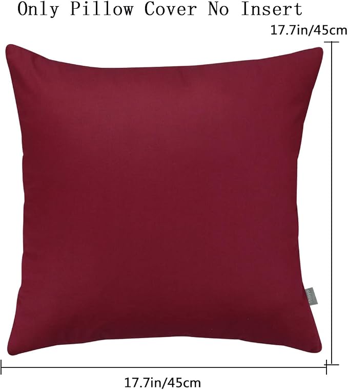 Thmyo 4-Pack 100% Cotton Comfortable Solid Decorative Throw Pillow Case Christmas Square Cushion Covers Pillowcases DIY Throw Pillow Covers for Sofa Bed Car(18x18 inch/45x45cm,Wine Red)