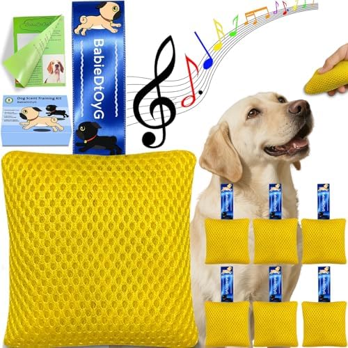 Dog Scent Training Kit with Squeaky Sound – Interactive Nose Work Toys for Dogs, Hide & Seek Scent Games | Mental Stimulation, Anxiety Relief & Obedience Training for All Ages (Yellow)