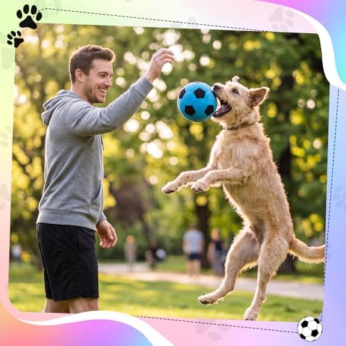 Blueweenly 6 Pcs Stuffed Soccer Ball Dog Toys, 4 Inch Squeaky Football Dog Toys, Soft Interactive Chew Indoor Outdoor Playing Supply for Small Medium Large Pet Rolling Tossing Chasing Game, Multicolor