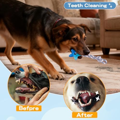 Dog Chew Toys for Aggressive Chewers, Multiple Textures & Rope, ndestructible Tough Durable Interactive Dog Toys, Puppy Chew Toys for Teething， Blue Five-Pointed Star