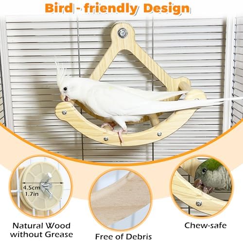 Rocking Bird Toys Perch for Window and Cage, Wooden Bird Perch Puzzle