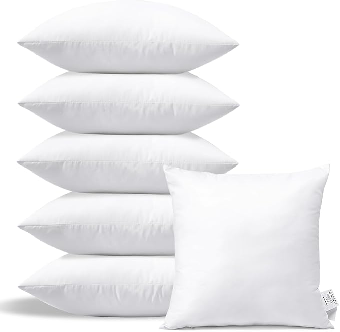 OTOSTAR Pack of 6 Throw Pillow Inserts, 20 x 20 Square Cushion Inner Soft Fluffy Plump Stuffer Cushion Pads White Decorative Pillow Inserts