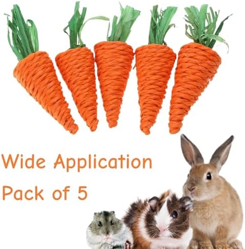 5 PCS Carrot Chew Toy, Rope Teething Pet Toy for Rabbits, Hamsters, Guinea Pigs, Puppies and Other Small Animals