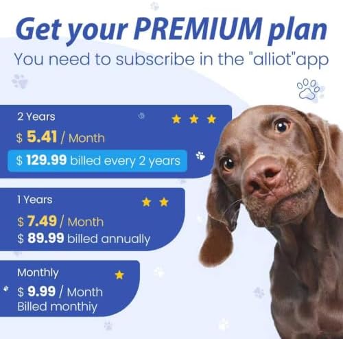 Pet Real Time GPS Tracker, Smart Dog Tracker GPS with 1 Month Subscription | IP65 Waterproof Pet Tracking Device Dogs Cats, Virtual Fence, Activity Monitoring, Long-Life Battery, Subscription Required