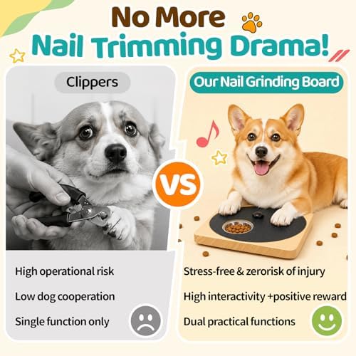 Dog Nail Scratch Board with Treat Box, 3-in-1 Wooden Pet Scratch Board for Nails, Adjustable Resistance Dog Nail File Toy for Stress-Free Grooming, Slow Feeder Puzzle Toy for Dogs