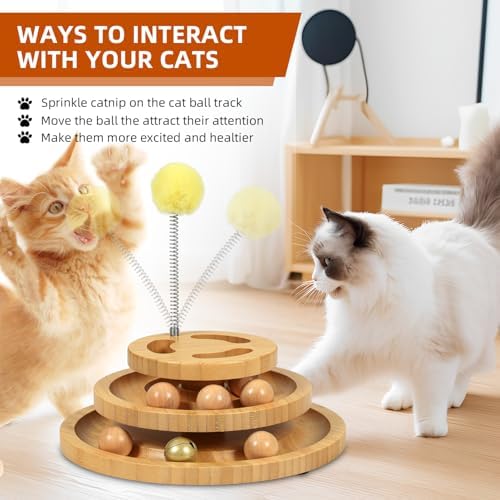DoogCat Cat Ball Track with Puzzle Top, 3-Level Cat Ball Tower