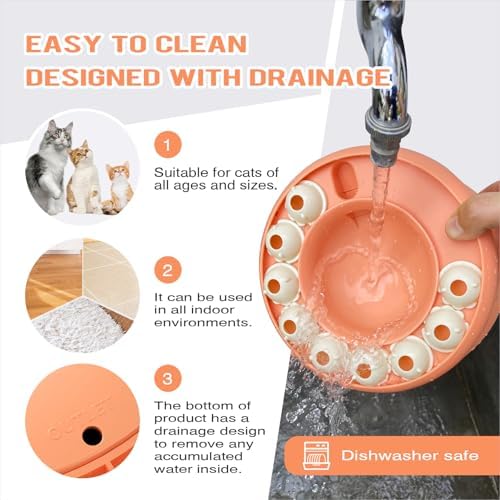 Cat Puzzle Toy Treat Dispenser Kitten Weight Loss Bowl Puzzles Slow Feeder Food Dispensing Kitty Enrichment Toys Brain Mental Stimulation Healthy Eating Mind Games Pink