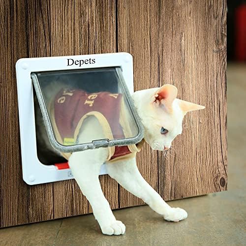 Depets Medium Cat Door Interior/Exterior Door, 4 Way Locking Cat Flap Door