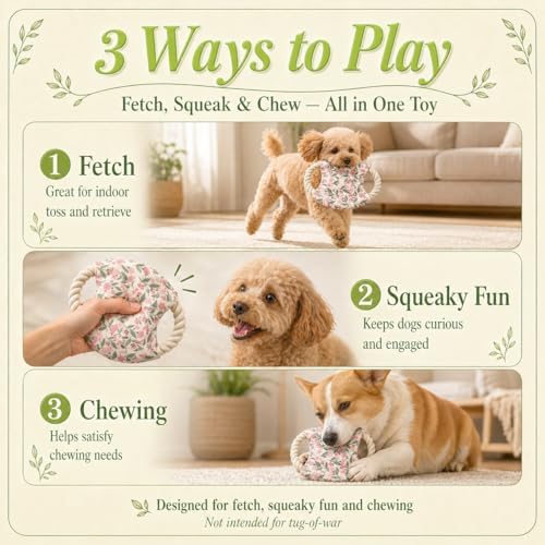 Dog Frisbees Cotton Rope Toys Flying Discs, Teething, Soft Polyester Squeaker Toy for Training,Throwing and Interacting for Anti Boredom & Anxiety, Easy to Clean (Pink)