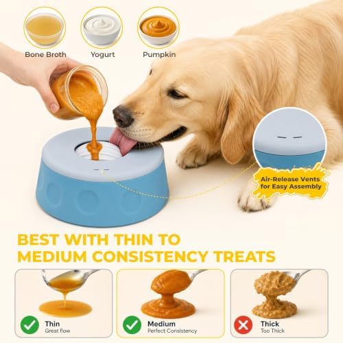 Slow Feeder Dog Bowl with Rolling Ball, Interactive Dog Lick Bowl