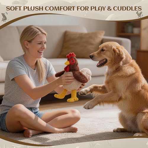 ALL FOR PAWS Rooster Squeaky Dog Toy, Plush Dog Toy for Small Medium Large Dogs, Chicken Fetch Toy with Squeaker & Crinkle, 9.1 x 5.5 x 11.4 inches