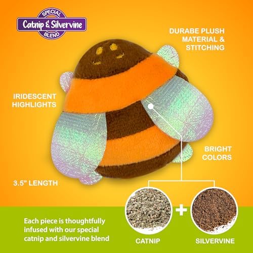 Catnip & Silvervine Plush Cat Toy for Kittens - Honey Bee