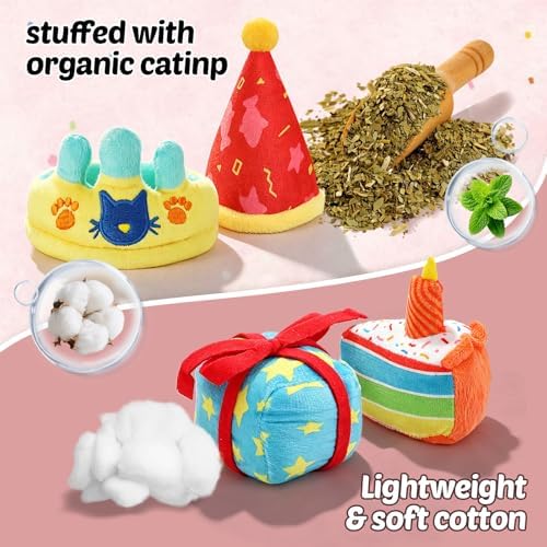 CiyvoLyeen Plush Birthday Catnip Toys for Indoor Cats 6 Pack