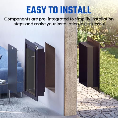 Cat Door for Wall, All Aluminum Doggy Doggie Pet Door Small Dog Door, With Closing Panel, 2 Magnetic Flaps Energy Efficient, Wide Telescoping Tunnel for Interior & Exterior Wall, Pets Up to 22Lb Black