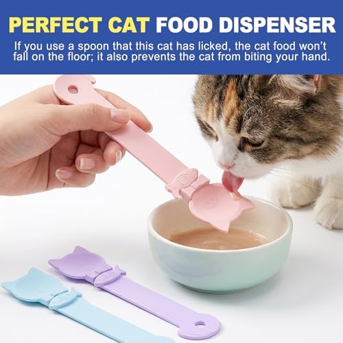 3 Pack Cat Treat Feeder Spoon Squeeze, Cat Strip Dispenser & Lickable Spoons for Wet Food, Mess-Free Plastic Tool